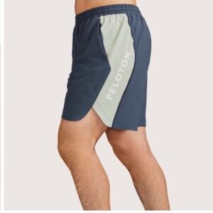 Peloton Speed 7” Lined Velocity Shorts navy blue and green - size Large